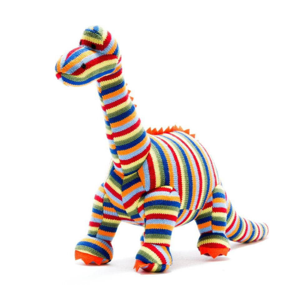 KNITTED STRIPE DIPLODOCUS PLUSH TOY