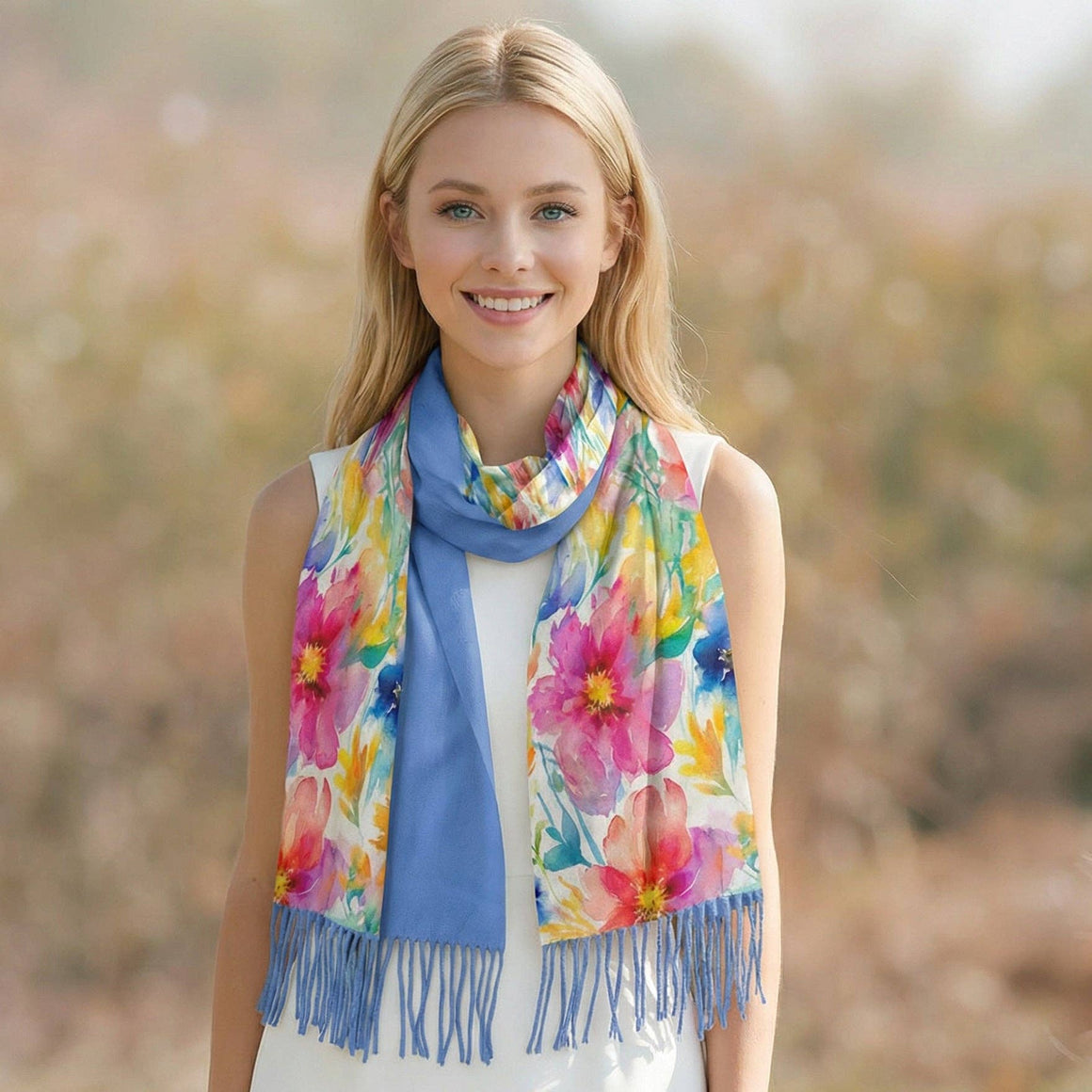 Watercolour Brights Pashmina Style Scarf (70x180cm) - Exclusive Design - Feather & Twigs