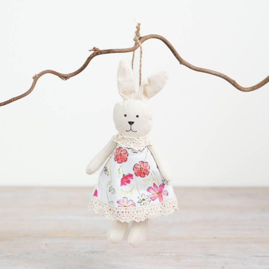 Fabric Hanging Rabbit, 16cm - Feather & Twigs