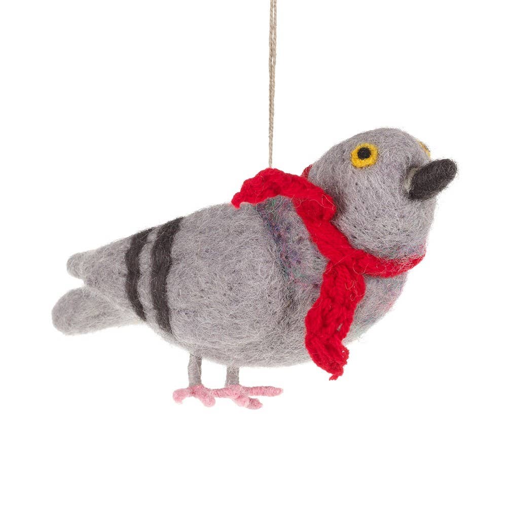 HANDMADE FELT PIGEON WITH SCARF – FAIR TRADE BIRD DECORATION