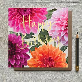 HAPPY BIRTHDAY DAHLIAS FOILED GREETING CARD