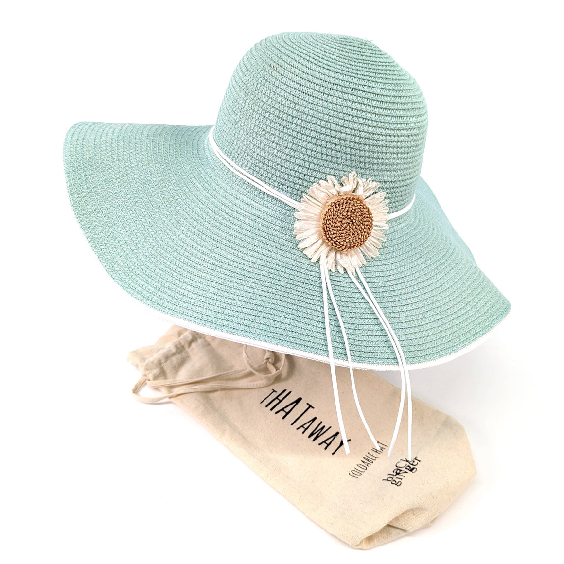 BOLD DAISY WIDE BRIM FOLDABLE HAT- LIGHT GREEN (57cm)