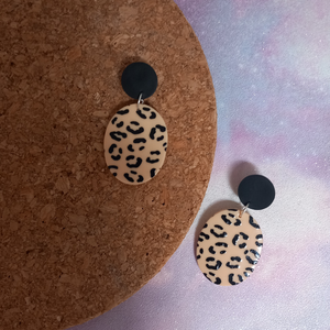 LEOPARD PRINT POLYMER PRINT POLYMER CLAY DANGLE EARRINGS