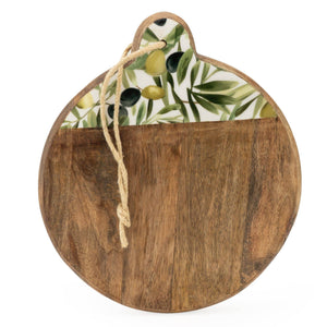 CHOPPING BOARD MANGO WOOD WITH ENAMEL PRINT OLIVES