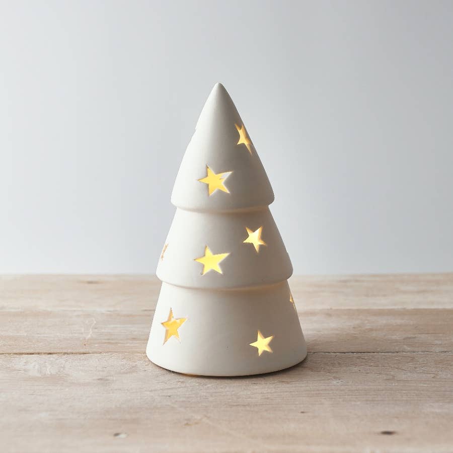 WHITE LED CHRISTMAS TREE DECOR WITH STAR CUTOUT DETAILS