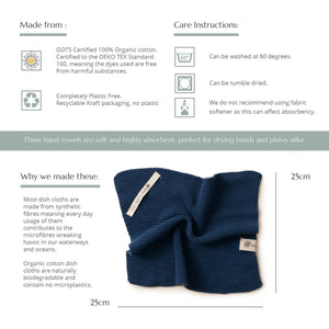 DISH CLOTHS - 100% ORGANIC COTTON - OCEAN BLUE & PEACH