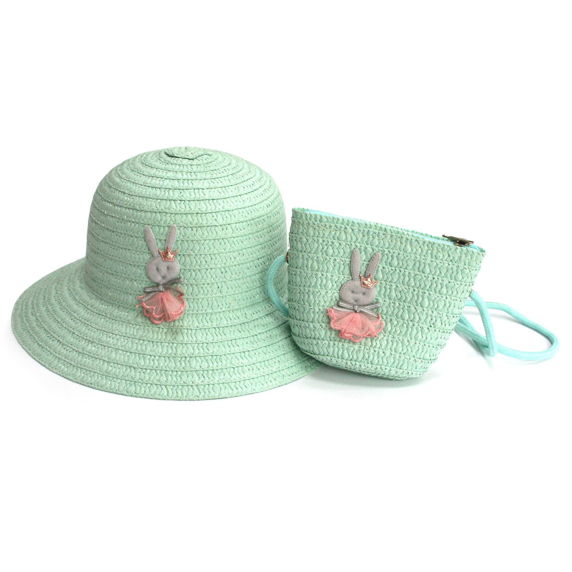 CHILDREN'S RABBIT HAT AND MATCHING BAG WITH STRAP - GREEN