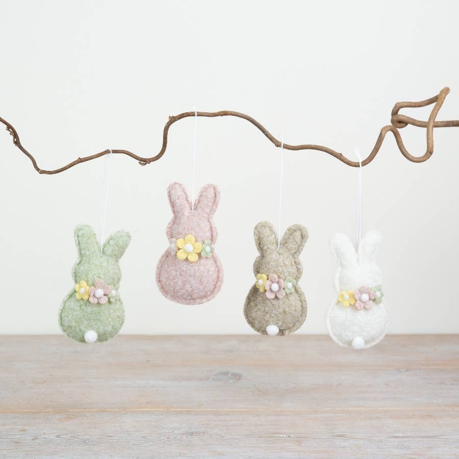 4/A Hanging Fabric Bunnies, 10cm - Feather & Twigs