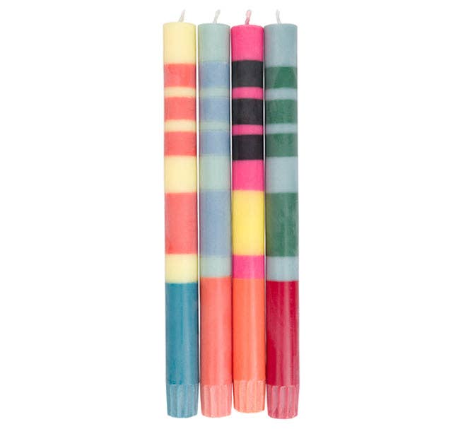 BRITISH COLOUR STANDARD STRIPED DINNER CANDLES - MIXED COLOUR SET OF 4