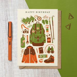 HIKING KIT - OUTDOOR WALKING VINTAGE STYLE BIRTHDAY CARD