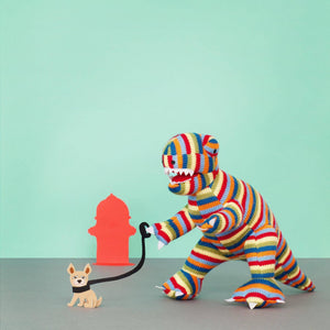 T REX SOFT TOY DINOSAUR - KNITTED RAINBOW STRIPE