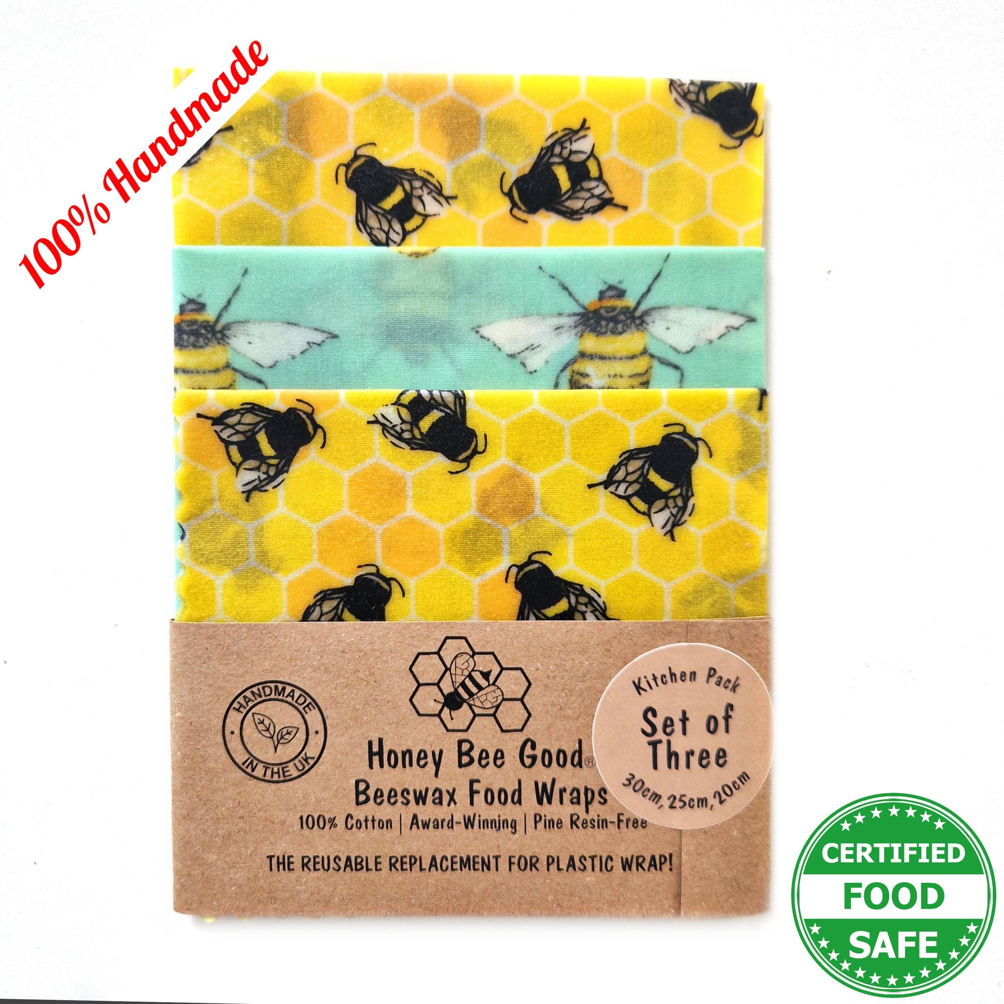 3 (L,M,S) HANDMADE Beeswax Wraps | Bee Happy - Feather & Twigs