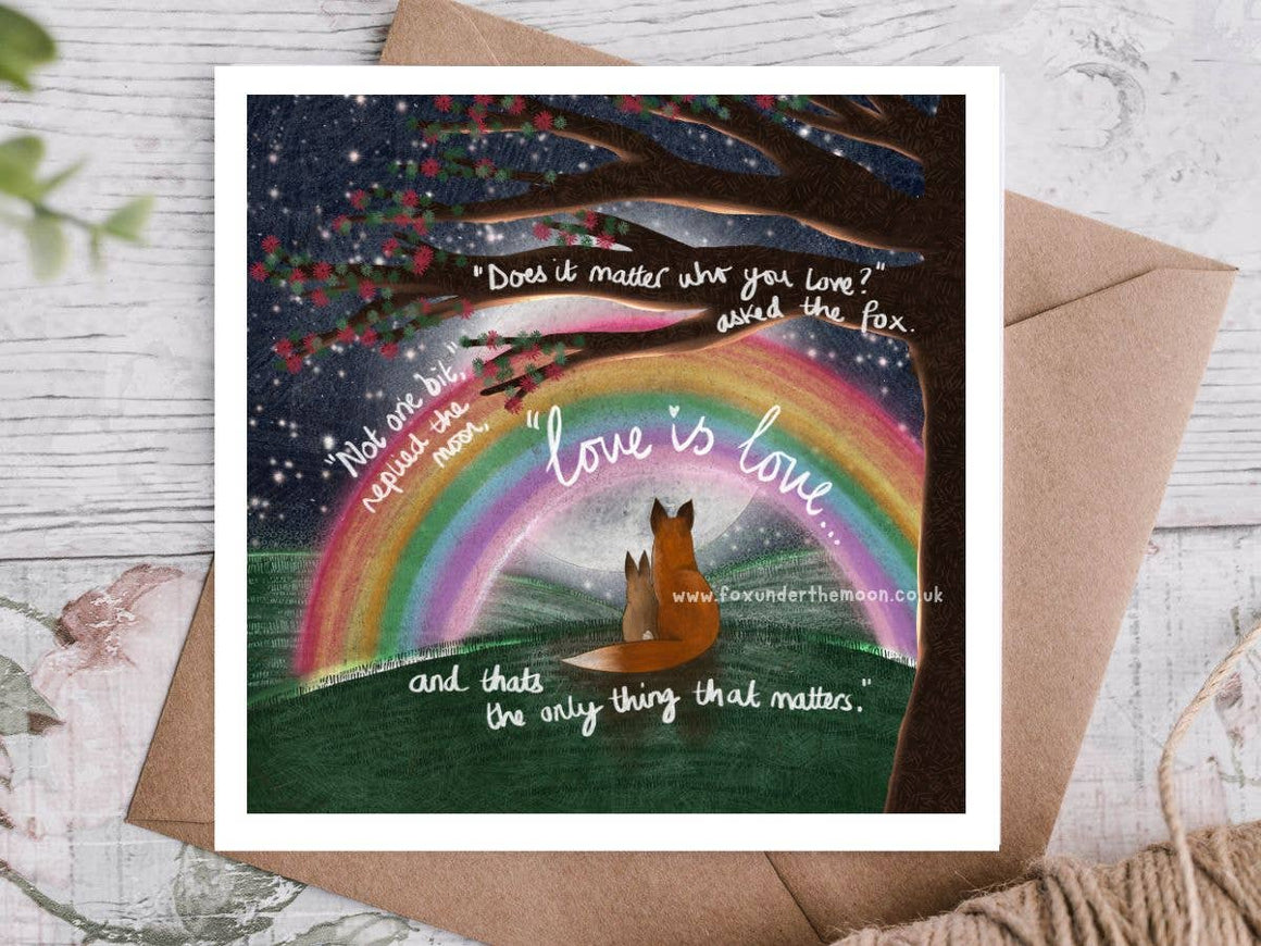 "Love is Love" Anniversary & Relationship Card Fox Under The - Feather & Twigs