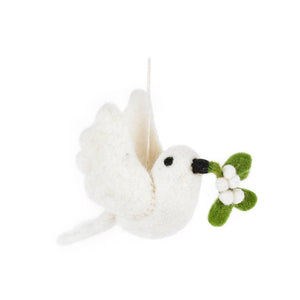 HANDMADE FELT BIODEGRADABLE MISTLETOE DOVE HANGING CHRISTMAS DECORATION
