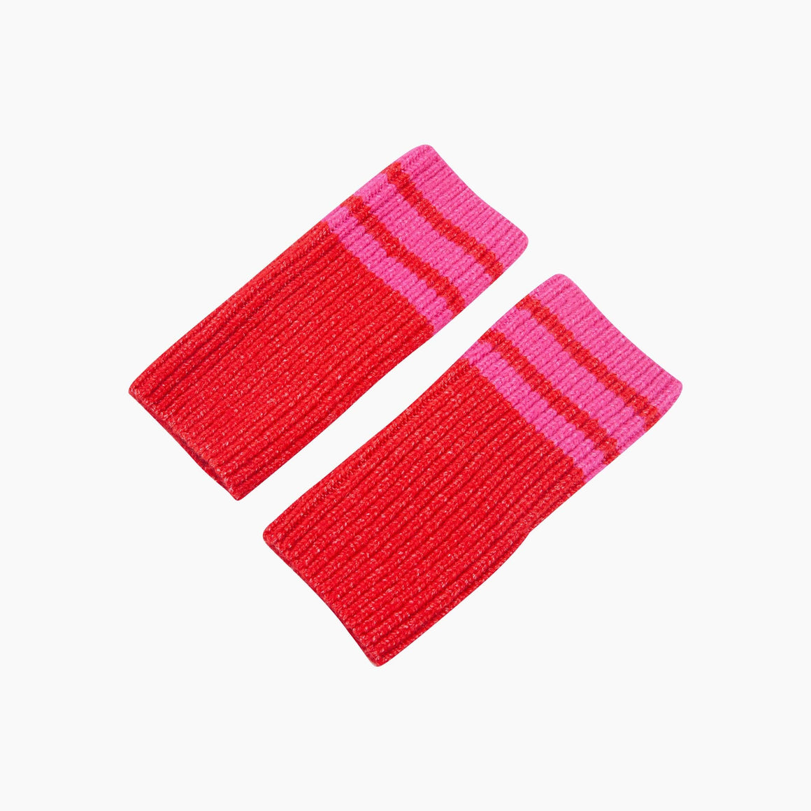 Sarta striped cuff wrist warmer in red and hot pink with bold horizontal stripes