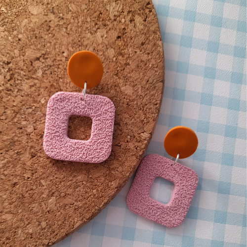 TEXTURED SQUARE BLOCK COLOUR POLYMER CLAY AUTUMN EARRINGS