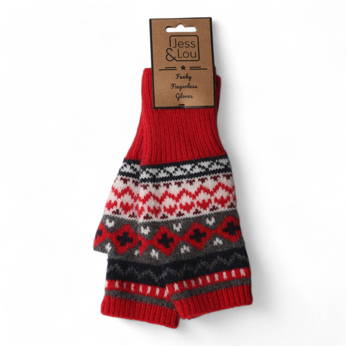 Red Nordic Fingerless Glove/Wrist Warmer GL284 - Feather & Twigs