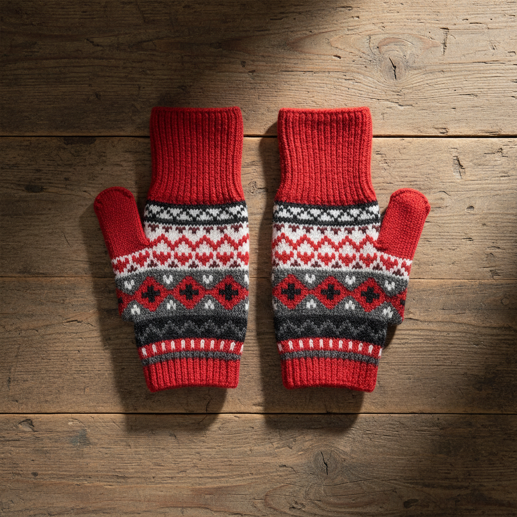 RED NORDIC FINGERLESS GLOVE OR WRIST WARMER