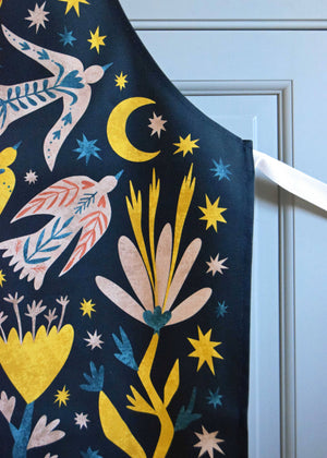 FOLK BIRDS COTTON APRON BY FREYA SNOW