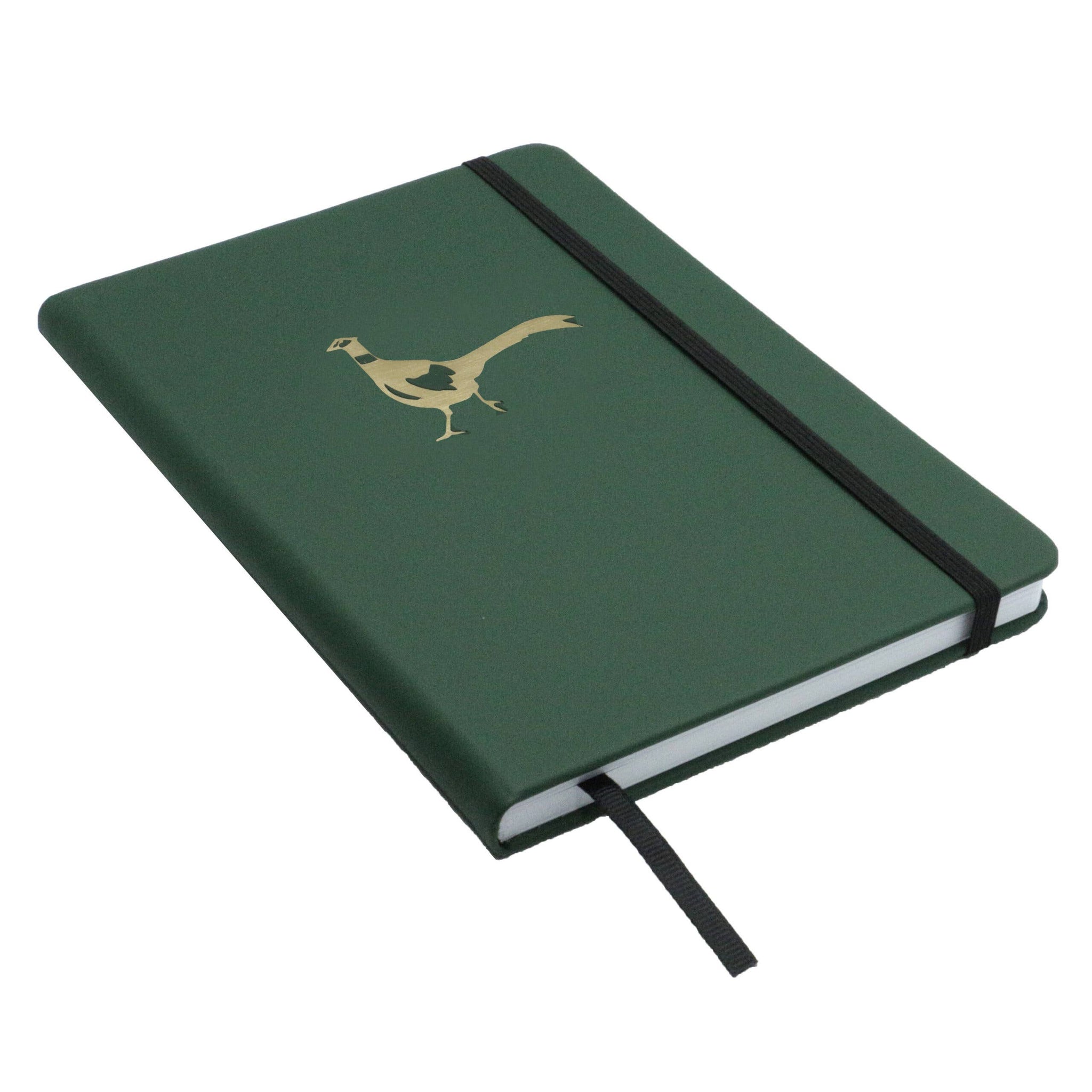 GOLD FOIL PHEASANT A5 NOTEBOOK  – GREEN, LINED, HARD COVER, 160 PAGES