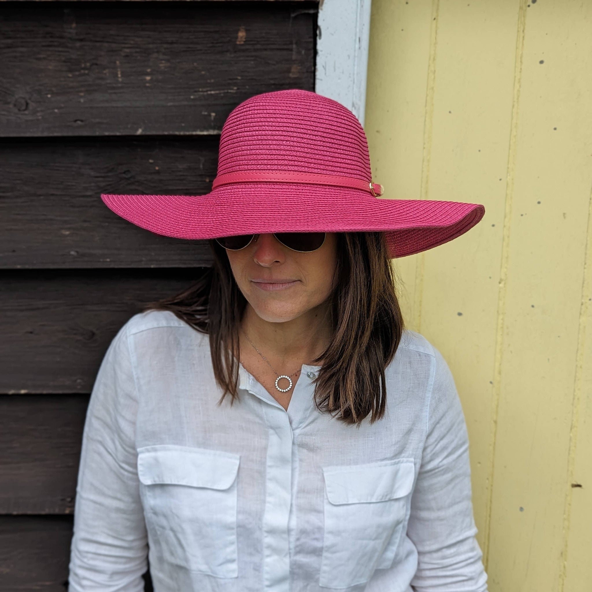 Bright and Bold Wide Brim Foldable Hat - Fuchsia (57cm) - Feather & Twigs