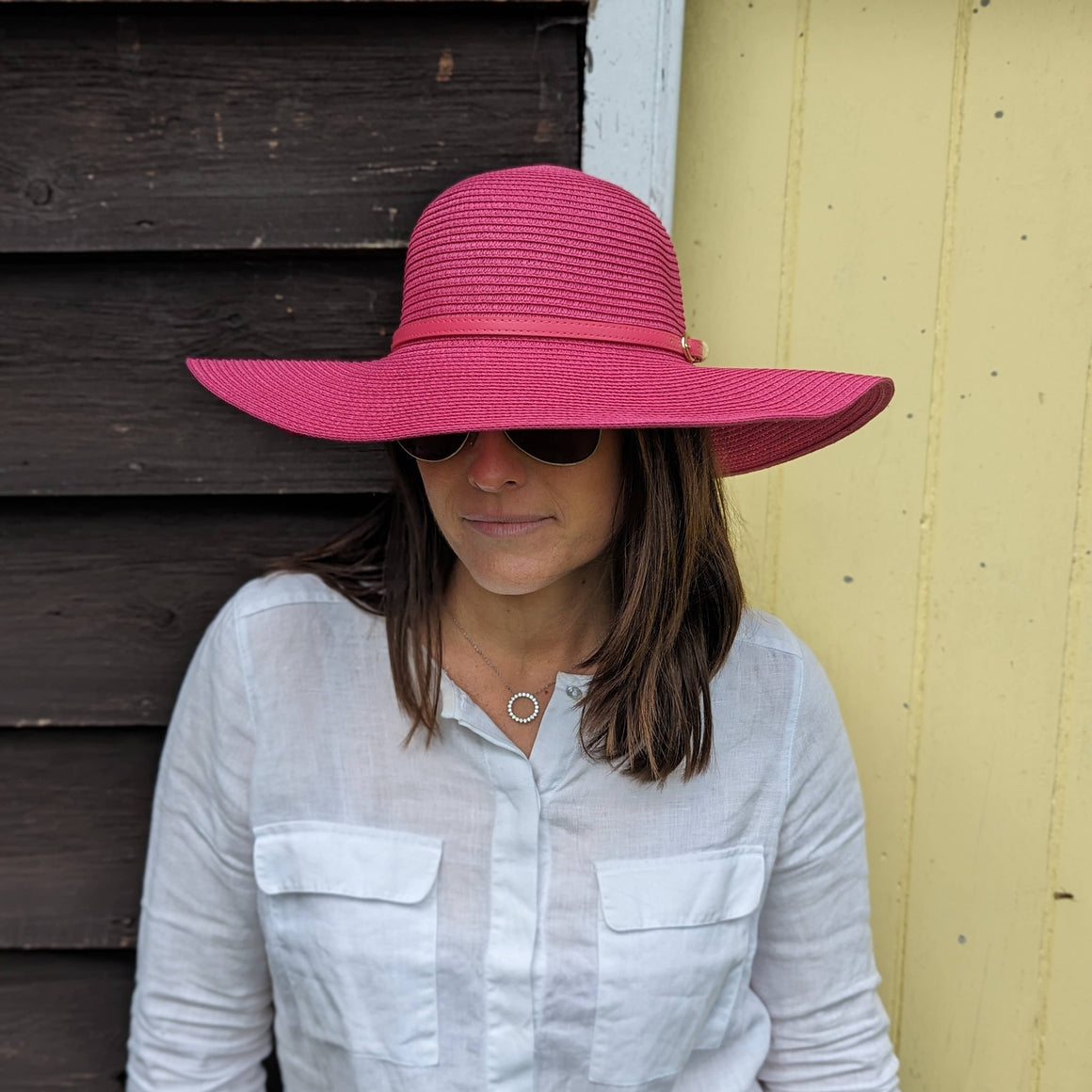 Bright and Bold Wide Brim Foldable Hat - Fuchsia (57cm) - Feather & Twigs