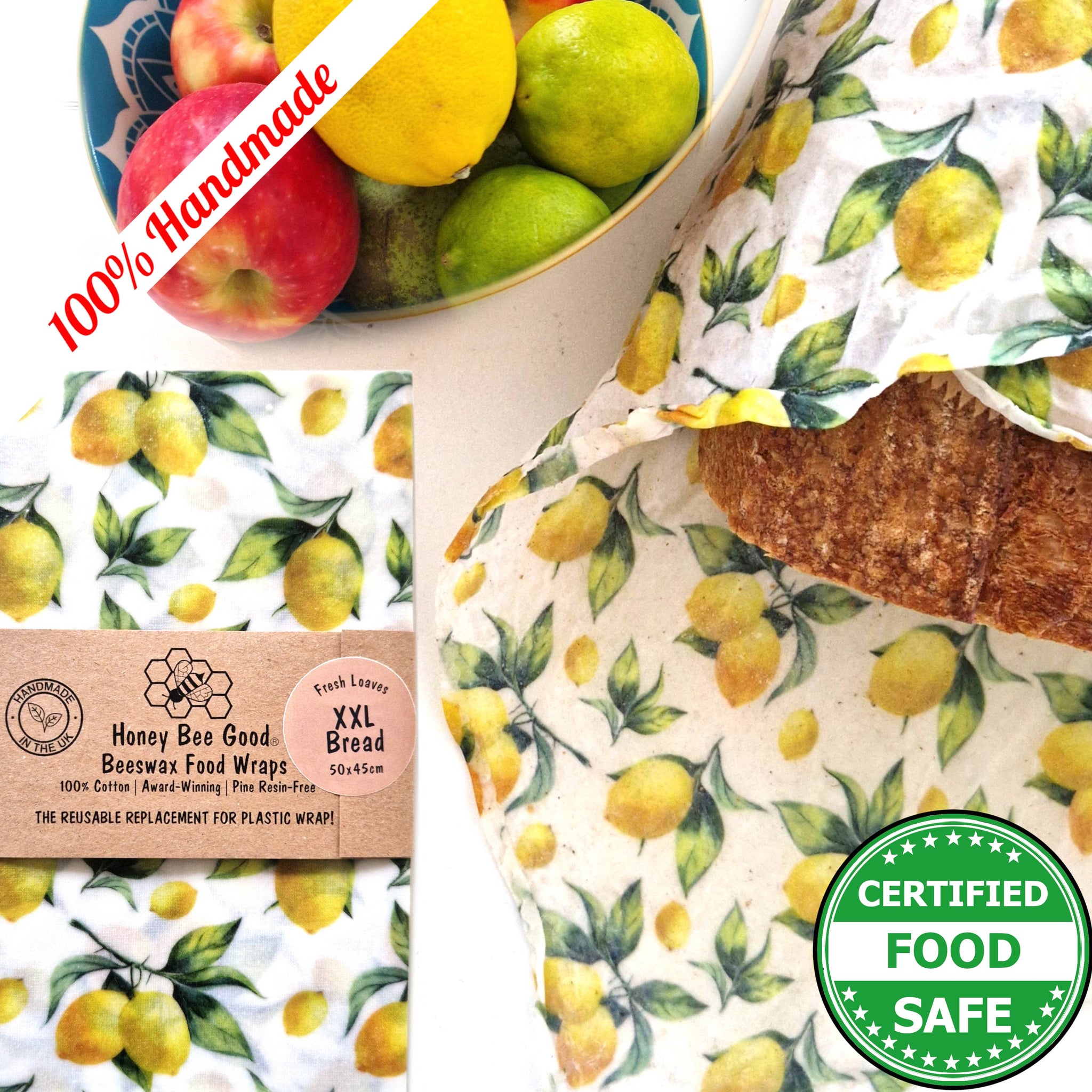 Extra Large HANDMADE Bread Beeswax Wrap | Lemons - Feather & Twigs