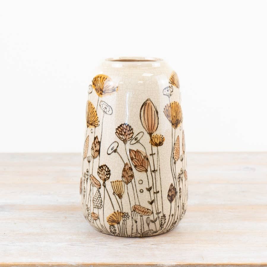 Flower Design Ceramic Vase, 25.5cm - Feather & Twigs