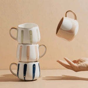 NORDIC MUGS - CERAMIC POLKA DOT AND STRIPED - VARIOUS  COLOURS