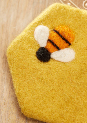 FELT BEE HEXAGON COASTER