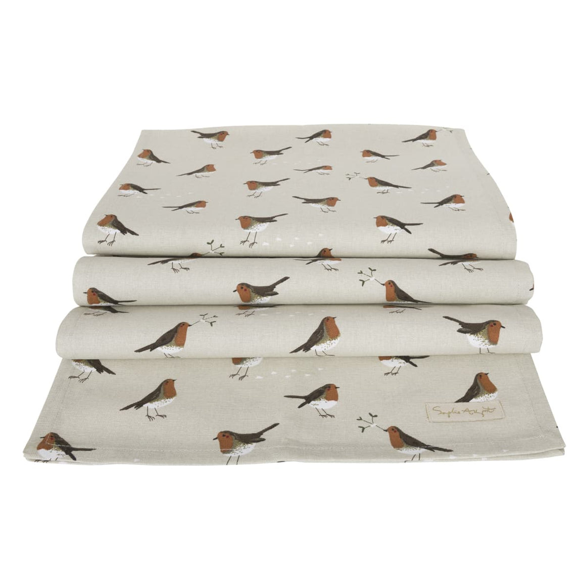 Folded sheet with bird pattern on a white background