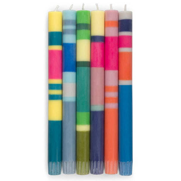 Mixed Wide 6 x Striped Set, Eco Dinner Candles, 6 per pack - Feather & Twigs