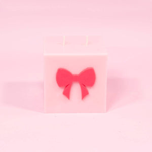 RED AND PINK BOW BLOCK PILLAR CANDLE