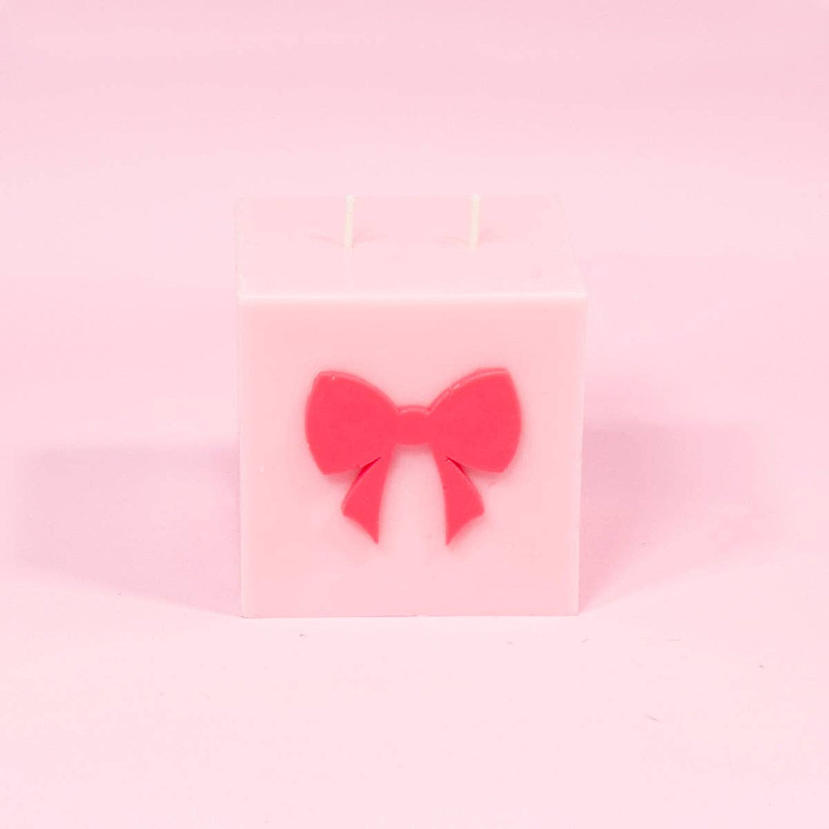 RED AND PINK BOW BLOCK PILLAR CANDLE