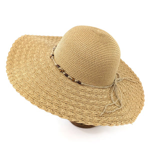 FOLDING WIDE BRIM TRAVEL SUN HAT - DARK BEADED BAND - 57cm