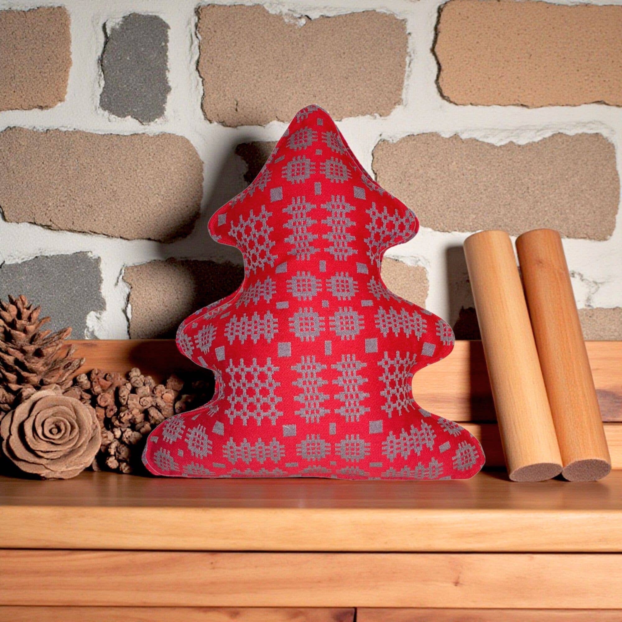 RED WELSH TAPESTRY DESIGN CHRISTMAS TREE CUSHIONS