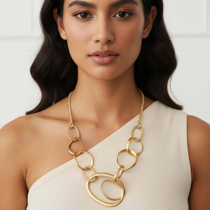STATEMENT LINKING LOOPS NECKLACE  – GOLD