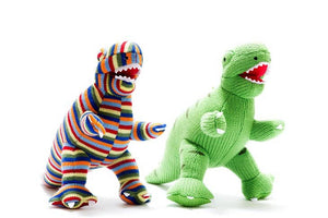 T REX SOFT TOY DINOSAUR - KNITTED RAINBOW STRIPE