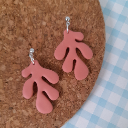 POLYMER CLAY MATISSE INSPIRED SHAPED EARRINGS IN CORAL