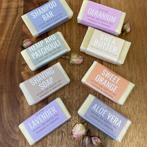 TRAVEL SIZE SOAP, SHAMPOO & SHAVING BARS 20g