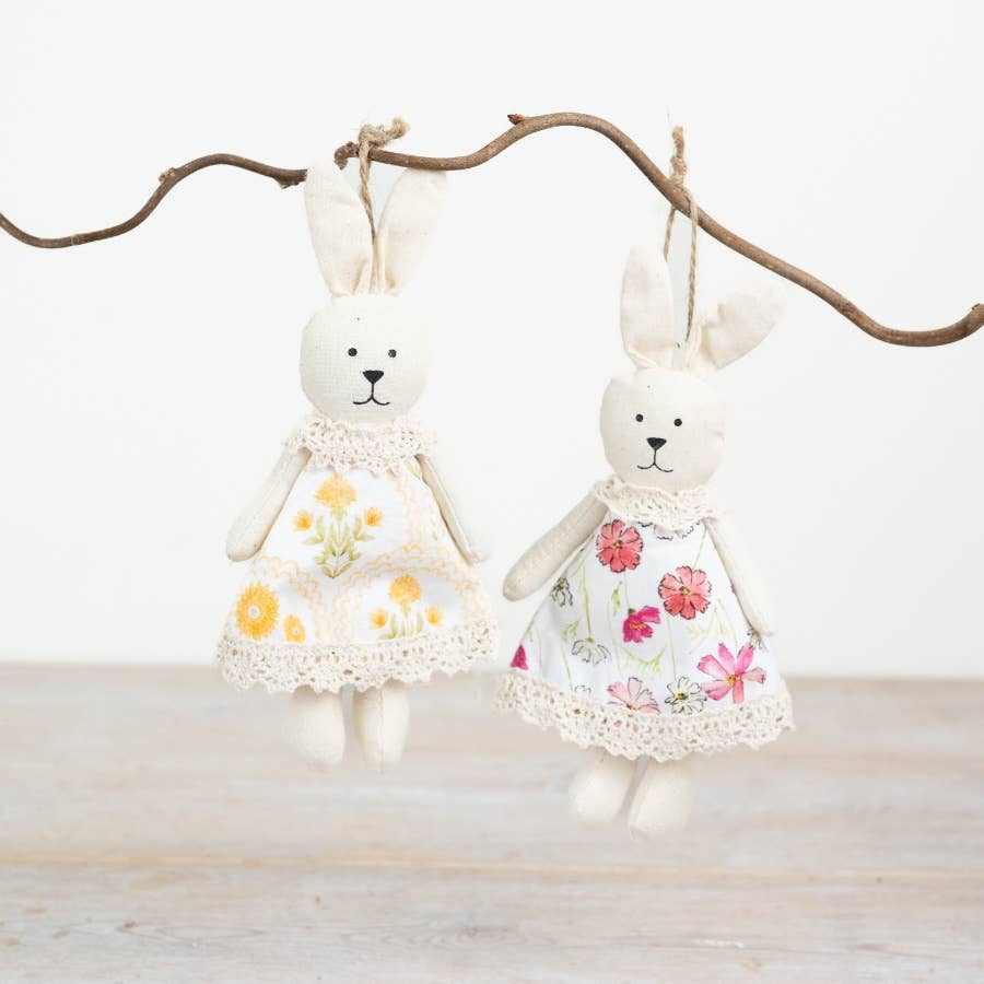 Fabric Hanging Rabbit, 16cm - Feather & Twigs