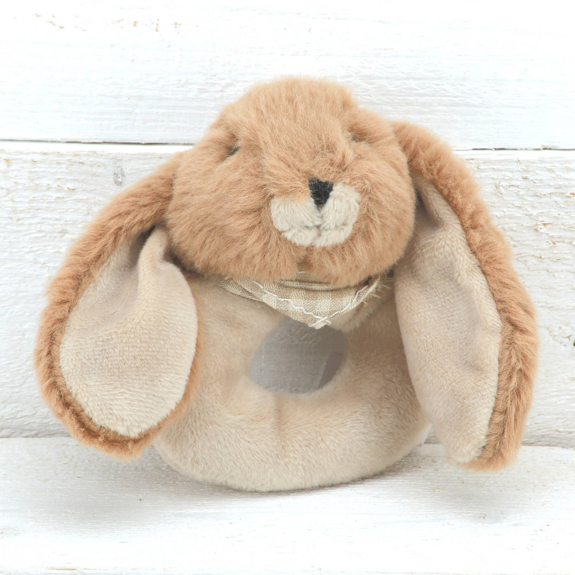 Bunny Baby Rattle Soft Toy Brown Premium Plush - Feather & Twigs