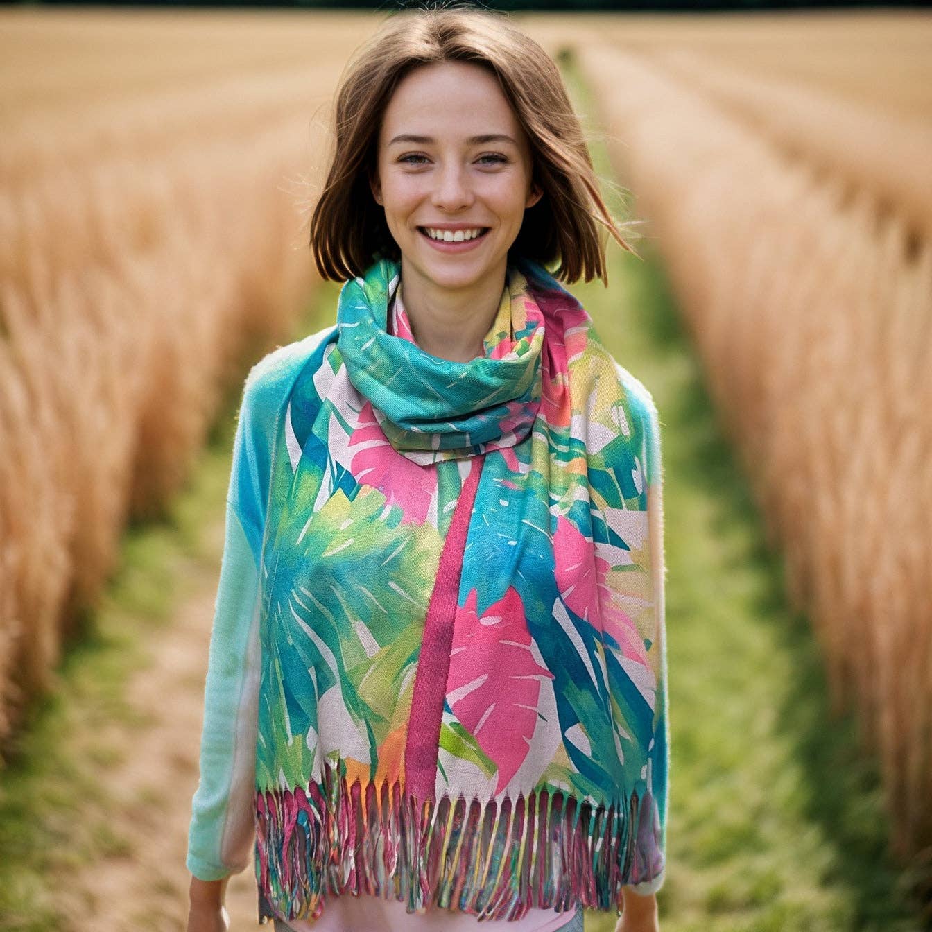 Bright Tropical Flowers Pashmina (70x180cm) - Exclusive Design - Feather & Twigs
