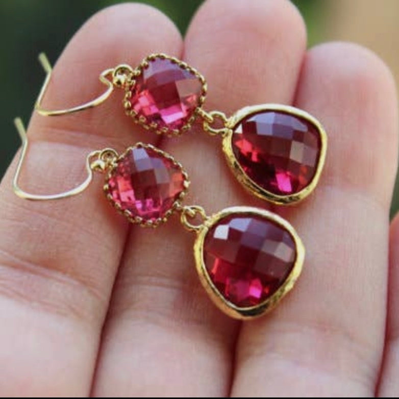 FUCHSIA PINK GOLD EARRINGS