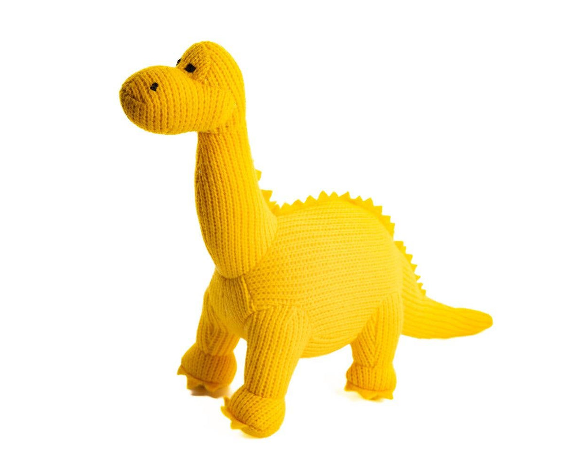 Knitted Yellow Diplodocus Dinosaur Soft Toy Teddy - Feather & Twigs