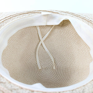 FOLDING WIDE BRIM TRAVEL SUN HAT - PINK BEADED BAND - Up to 57cm