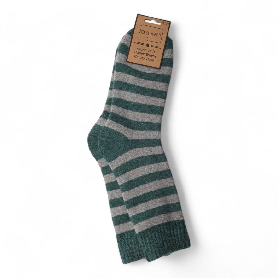 GREEN & GREY STRIPE SUPER COSY MEN’S SOCKS - Feather & Twigs