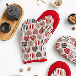 LINEN OVEN MINI GLOVE - HEART DESIGN