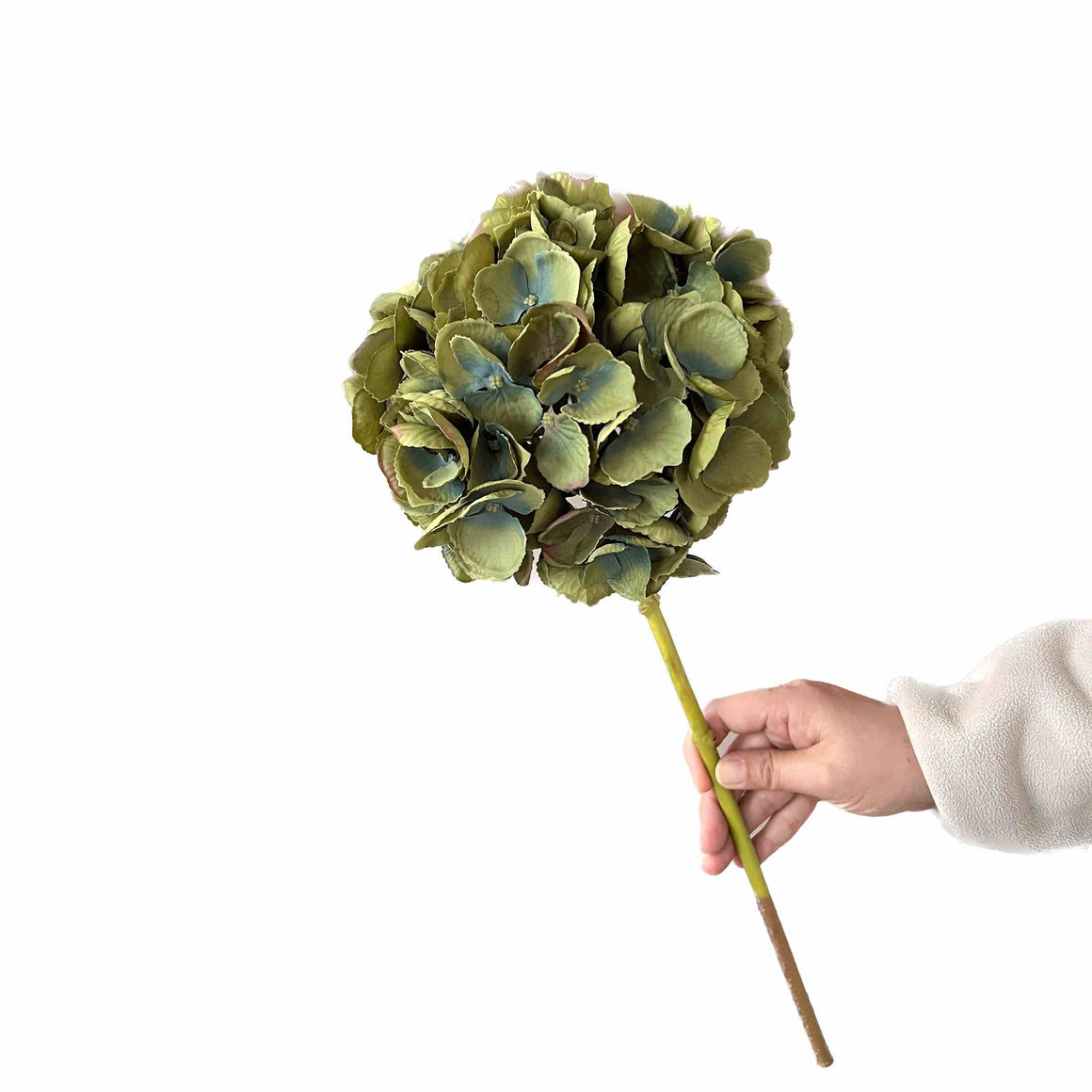 ARTIFICIAL DARK GREEN MEDIUM HYDRANGEA SHORT STEM - Feather & Twigs