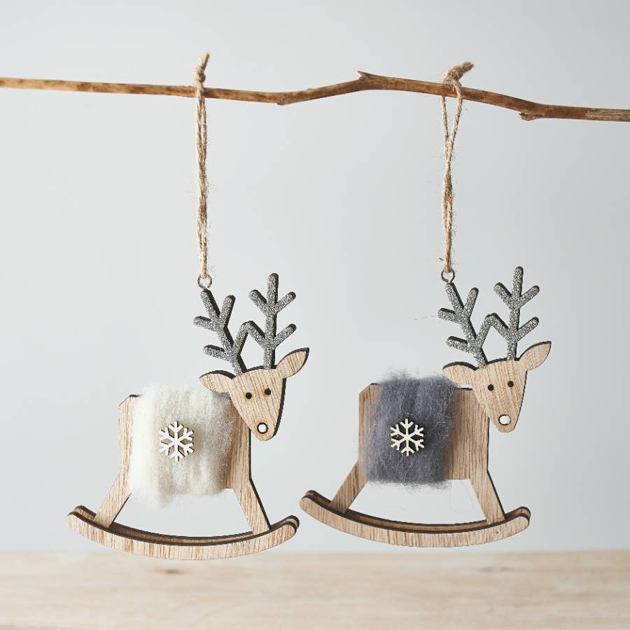 WOODEN & WOOLLEN REINDEER TREE HANGERS – SET OF 2, 13CM